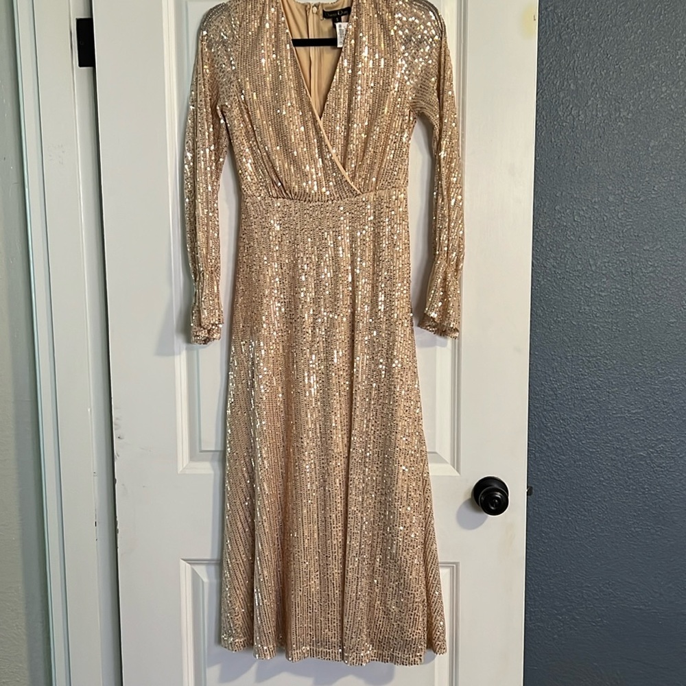 Gold sequin maternity dress